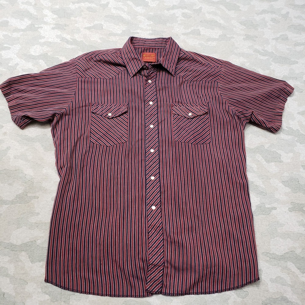 Rustler Shirt Mens XL Blue Striped Pearl‎ Snap Short Sleeve Western Cowboy Rodeo